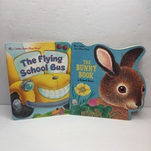 Vintage Lot 2 Kids Golden Super Shape Books Bunny Scarry Flying School Bus Reit - £11.94 GBP