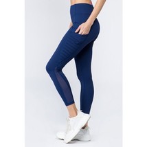 Yelete Blue High Waist Mesh Leggings with Moto Pockets Size Medium - $20.00