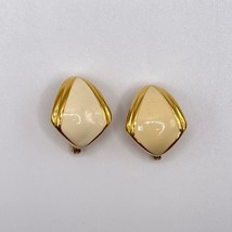 Vintage Monet Clip On Earrings Gold Tone Ivory White Enamel Diamond Shape  - £19.31 GBP