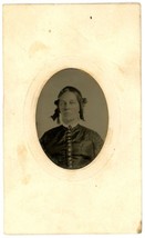 Circa 1860&#39;S Cdv Cartouche Hand Tinted Tintype Lovely Woman Wearing Black Dress - £12.60 GBP
