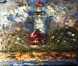 Lighthouse painting,original oil painting on canvas board,landscape wall art. - £63.94 GBP