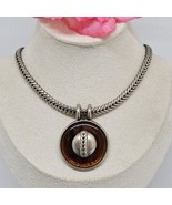 Vintage BEN AMUN Amber Color Lucite Pendant Silver Tone Chain Necklace C... - $89.95