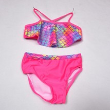 Toddler Girls Swimsuit HOT PINK BIKINI SET Mermaid Scale Print RUFFLE TO... - $11.34