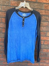 BKE 3 Button Henley Large Long Sleeve Baseball Jersey Shirt Sky Navy Blu... - $20.90