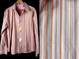 Paco Jeans Shirt Medium Vintage Y2K Mens Button Down Pink Rainbow Stripe... - $54.22 CAD