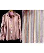 Paco Jeans Shirt Medium Vintage Y2K Mens Button Down Pink Rainbow Stripe... - $53.99 CAD