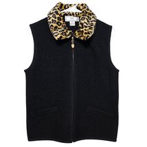 Lisa International Boiled Wool Vest Small AS-IS Project Piece Leopard Tr... - $14.99