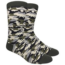 GREEN CAMOUFLAGE  ALL OVER PRINT OUTDOORS MENS MULTICOLOR CREW SOCKS TUB... - $10.40