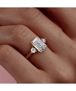 Emerald Cut Three Stone Engagement Wedding Vintage Style Unique Anniversary Ring - $115.15
