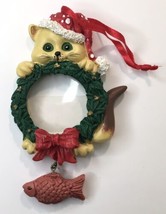 Cat Lover Christmas Tree Ornament Frame Santa Hat Kitten Fish Teaser Vintage - £8.06 GBP