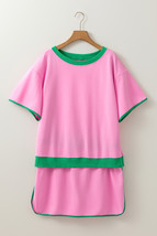 Bonbon Plus Size Contrast Trim T Shirt and Skirt Two Piece Set - $36.28