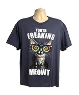 Delta Pro Heather Blue Cat Graphic T-Shirt XL 50/50 Cotton Stretch Novel... - £19.45 GBP