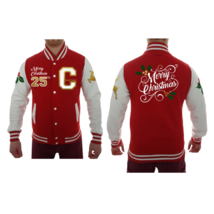 Men&#39;s Red Merry Christmas Varsity Letterman  Jacket - £104.16 GBP