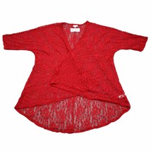 LulaRoe Sweater Womens M Red Floral Lindsey Lace Kimono Cardigan Half Sleeve - £12.19 GBP