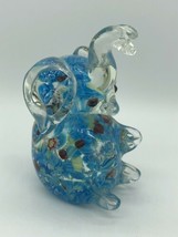 Blue Glass Elephant Sitting Trunk Up Figurine Paperweight 4” Tall Décor  - $19.00