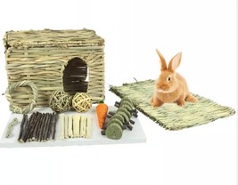 Woven Natural Seagrass and Dried Bamboo Bunny House for Rabbit, Ferrets, and Ham - £22.18 GBP