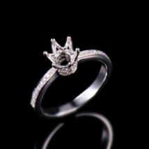 14k White Gold Ring Semi Mount Ring Engagement 14k Gold Handmade Round Ring - £491.78 GBP