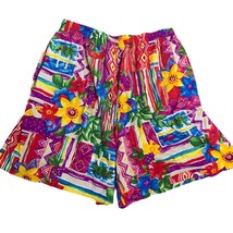 Vintage 90s Napa Valley Pullon Shorts L Red Tropical Floral Elastic Pockets - £18.51 GBP