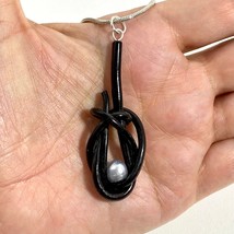 Pearl &amp; Florida Black Coral Knot Pendant Necklace Silver Plated Polished - £68.52 GBP