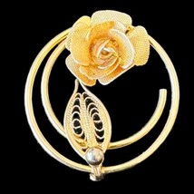 Gold-Tone Pin-back Floral Rose Detail Openwork Design Sarah Cov 1.25&quot; diameter - £19.77 GBP