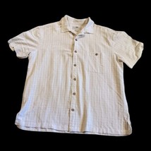 ISLAND SHORES Men&#39;s Sz XL Hawaiian Shirt Cream/White Plaid - $14.46