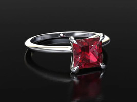 2.54Ct Ruby Ring 14k White Gold Ruby Engagement Ring Princess Cut Solitaire Ring - £802.46 GBP