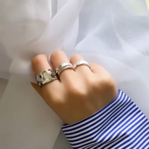 Irregular Rings Silver Color Engagement Trendy Geometric Handmade Jewelry Gifts - £6.41 GBP