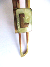 Vintage L Monogram Letter Mother of Pearl Bar Shape Tie Clip Art Deco Lettering - £13.66 GBP