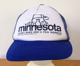 Vintage Kilroy Was Here Minnesota 10000 Lakes Weirdos Blue Mesh Trucker Hat - £99.79 GBP