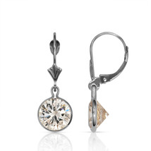 Sapphire Bezel Set Round Shaped Leverback Dangle Earrings 14K Solid Whit... - $125.71
