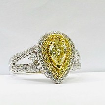 1.31 Ct Pear Cut Yellow Diamond Engagement Ring 14k White Gold Split Shank - $3,266.01