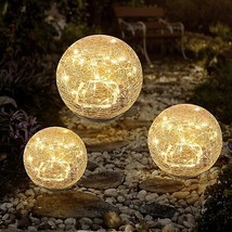 Garden Solar Lights Cracked Glass Ball Waterproof Warm White LED for Out... - $27.38