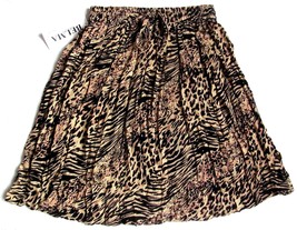 Short Full Skirt Animal Print Tan Black Rayon Stretch Waist One Size   - £9.34 GBP