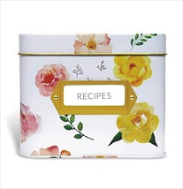 Beautiful Floral Tin Recipe Box With  4&quot; X 6&quot; Cards And Dividers NEW - £19.94 GBP