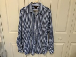 Michael Kors Mens Dress Shirt Blue White Striped (Size XLarge, 17.5 36/37) - £15.72 GBP