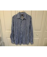 Michael Kors Mens Dress Shirt Blue White Striped (Size XLarge, 17.5 36/37) - £15.73 GBP