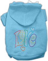 Baby Blue Technicolor Love Rhinestone Pet Hoodie - XS 8 - £25.25 GBP