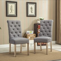 Roundhill Furniture Habit Grey Solid Wood Tufted Parsons Dining Chair (S... - £124.30 GBP
