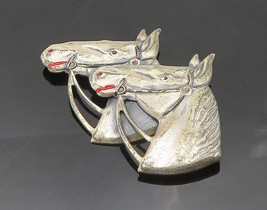 UNCAS 925 Sterling Silver - Vintage Antique Horse Heads Brooch Pin - BP8272 - £49.62 GBP