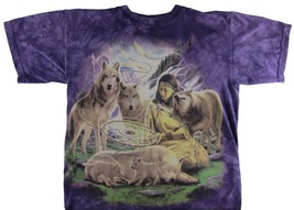 The Mountain Shirt Medium Purple Tie Dye Native Girl Wolf Cubs Indian - $12.22