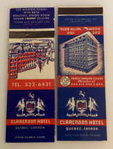 2 Vintage Strike Rite Matchbook Covers  Clarendon Hotel Quebec Canada Fr Cuisine - £11.07 GBP
