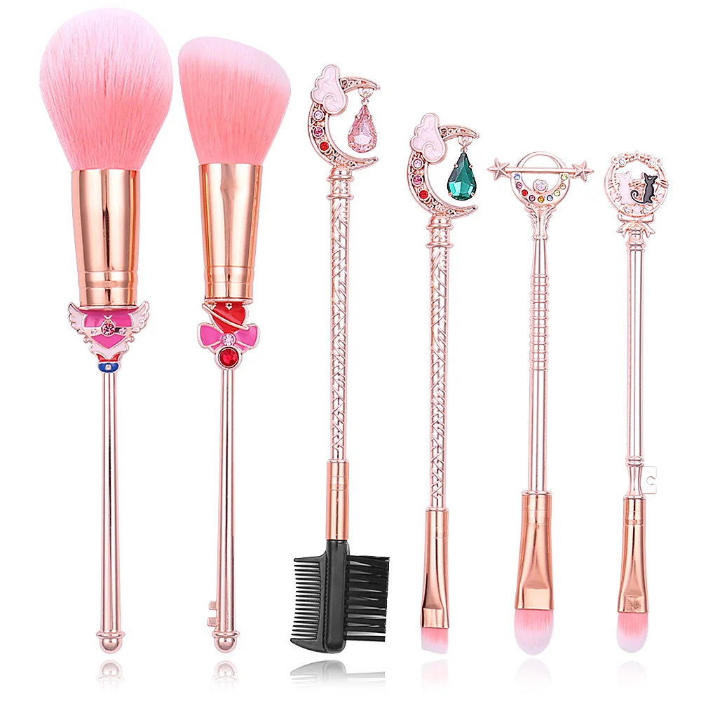 6pcs/set Sailor Moon Wand Makeup Brushes Anime Figure Tsukino Usagi Prop Women - £10.51 GBP