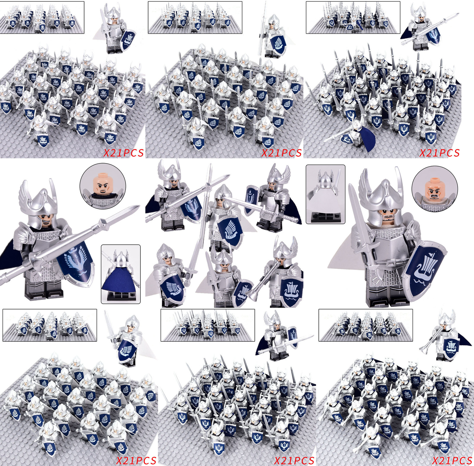 134pcs Swan Knights of Dol Amroth Gondor Army LOTR Custom Minifigure