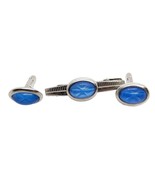 Anson Cufflinks Silvertoned Blue Star Ovals Traditional Cuff Links &amp; Tie... - $13.52 CAD