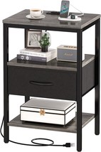 Superjare Nightstand With Charging Station, Bed Side Table With, Charcoal Gray. - £51.90 GBP