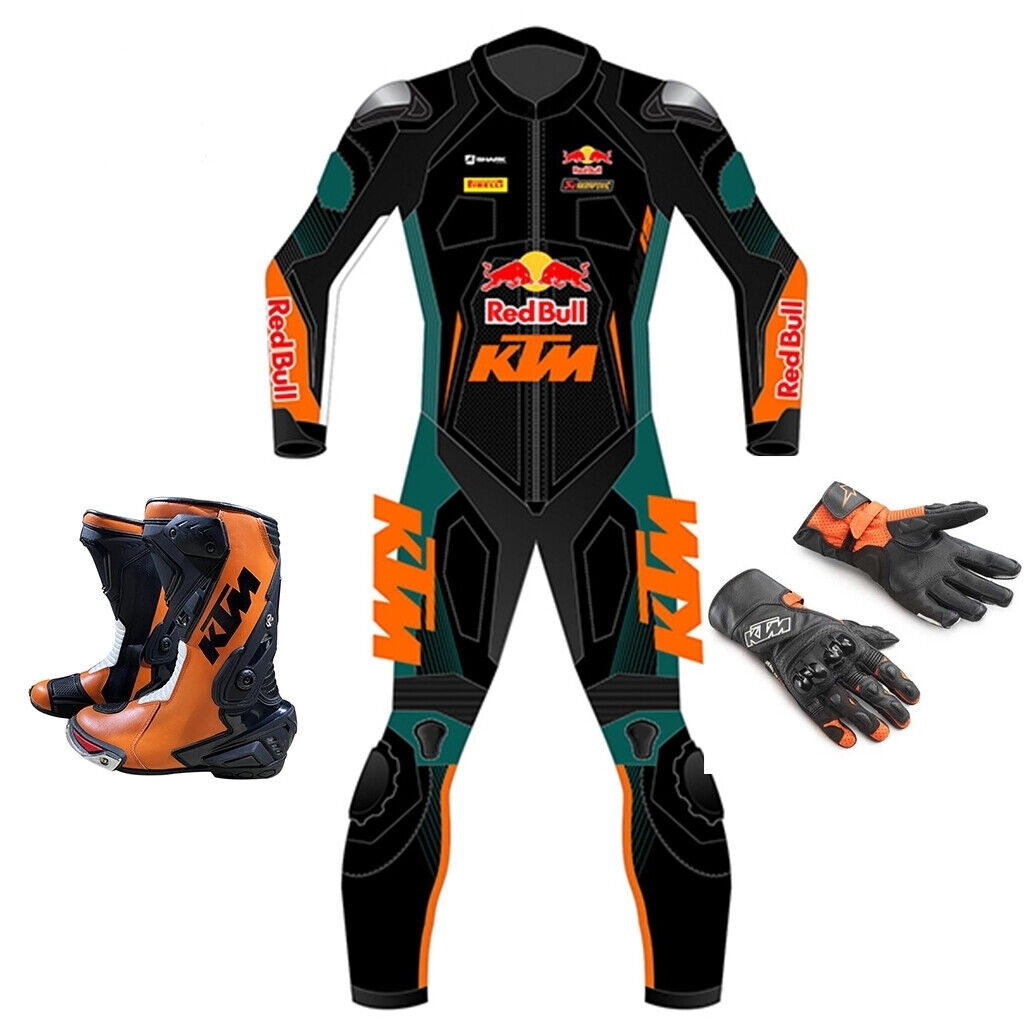 KTM LEATHER RACING SUIT KTM GLOVES KTM BOOTS FULL SET WITH CE APPROVED ARMORS - $399.00 - $399.99