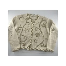 Vintage Casual Corner Sweater Womens Small White Ivory Gold Cardigan Chr... - £21.37 GBP