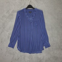 Lord &amp; Taylor Roll Tab Sleeve Chiffon Blouse Geometric Medium Blue - $28.85