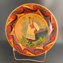 Russian Folk Art Khokhloma Lacquer Bird + Woman Decor Plate Red Gold Bla... - €19,16 EUR
