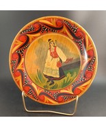 Russian Folk Art Khokhloma Lacquer Bird + Woman Decor Plate Red Gold Bla... - €19,10 EUR